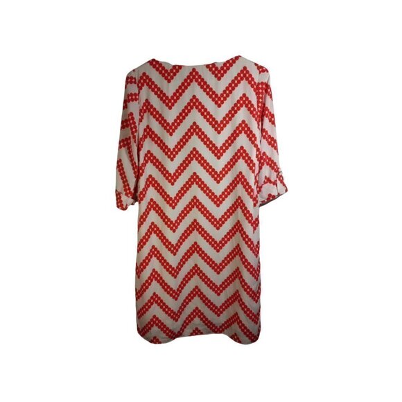 HELLO Miss White Tunic Dress W/ Orange Dotted Chevron - Picture 2 of 5